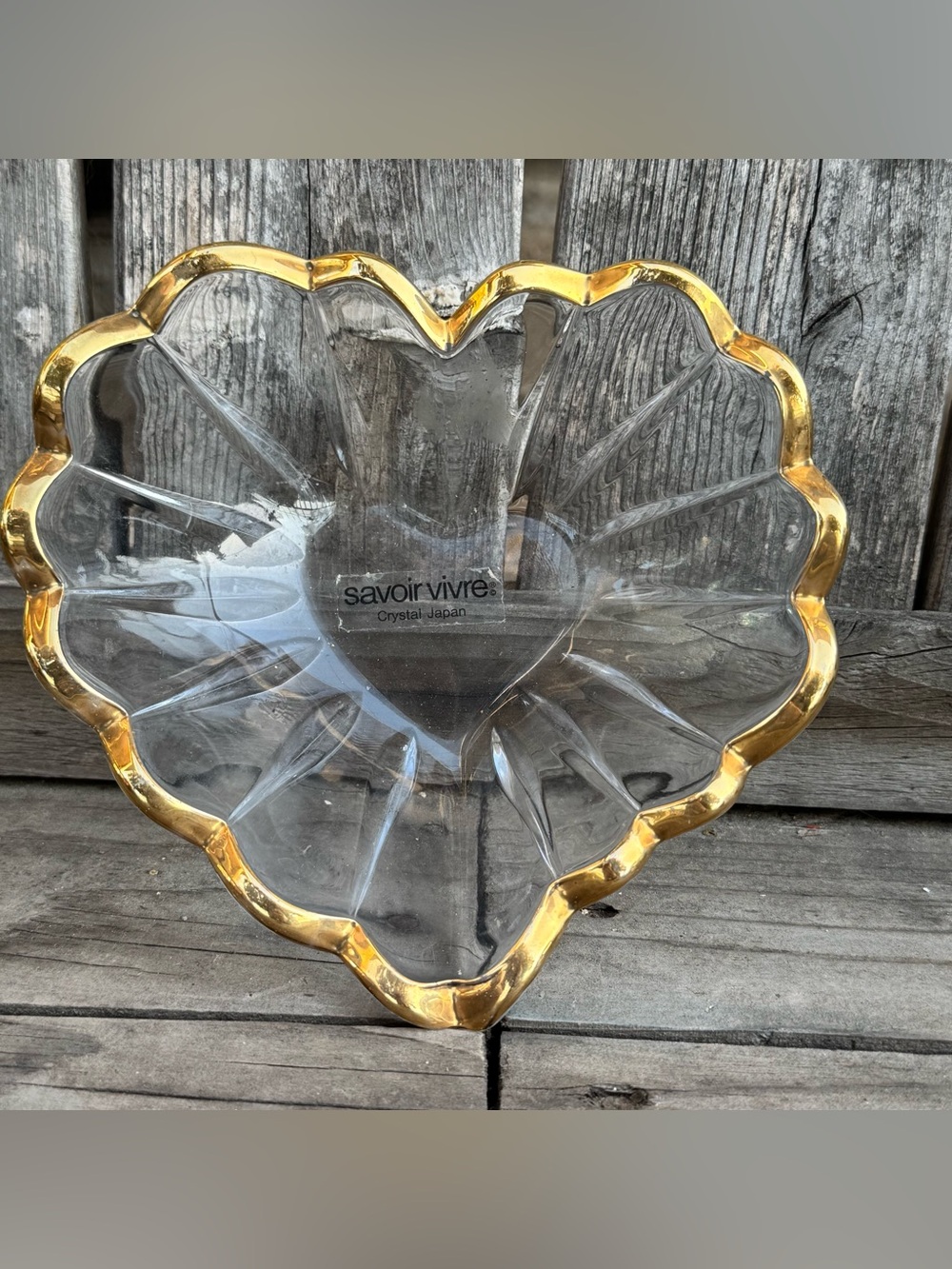 Vintage Savoir Vivre Crystal Gold Trim Heart Shape Trinket/candy Dish-Japan